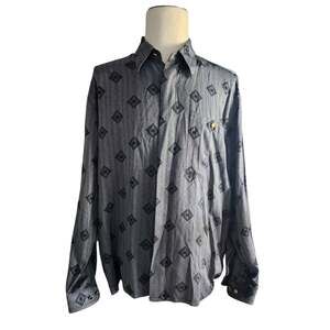 Vtg Alan Stuart Mens Shirt Long Sleeve Button Down Gray L Floral Geo Sun Print
